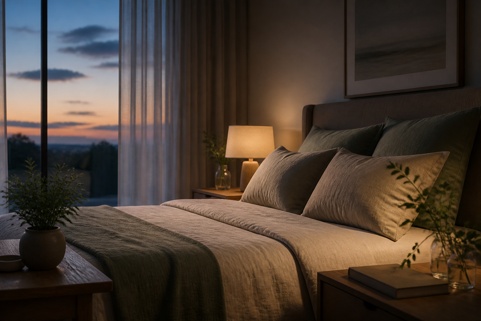 Chambre sereine et lumière douce propice au repos