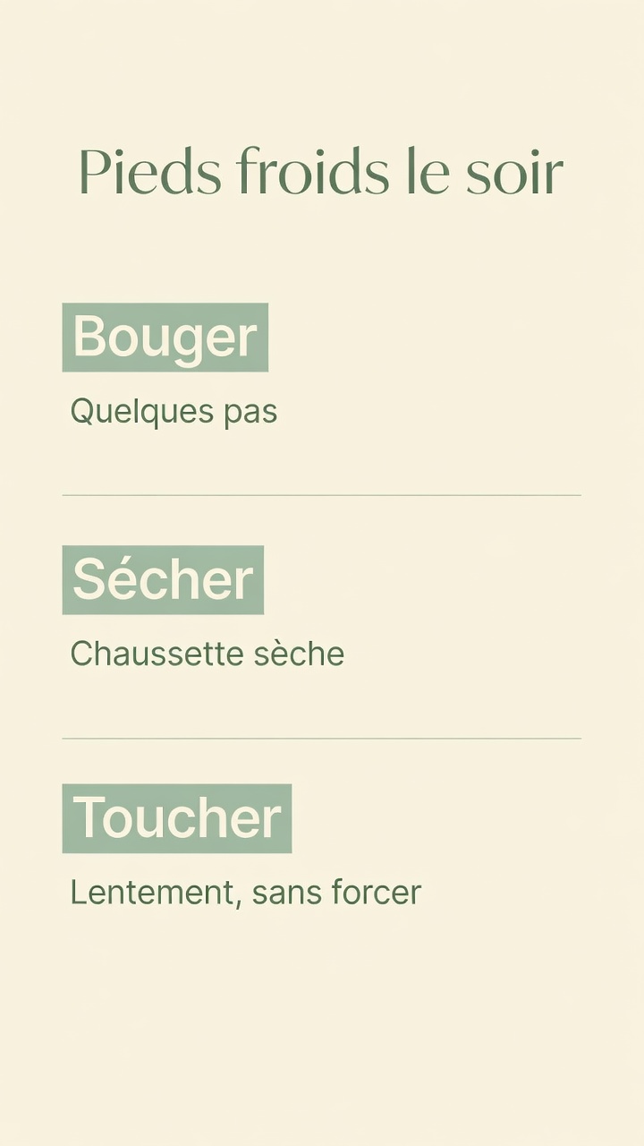Trois étapes pour des pieds froids le soir : bouger, sécher, toucher.